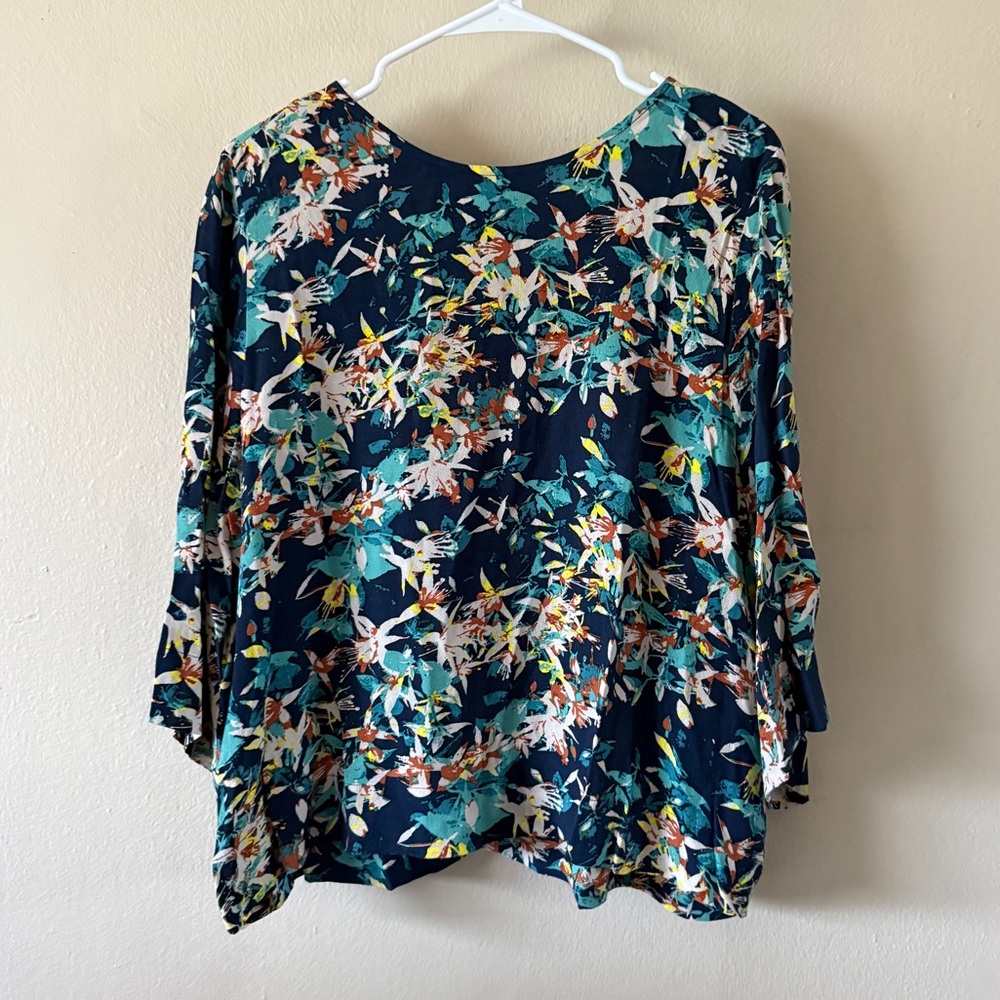 Anthropologie Sam & Lavi Floral 3/4 Sleeve Blouse Gold Back Zip Size S Twee